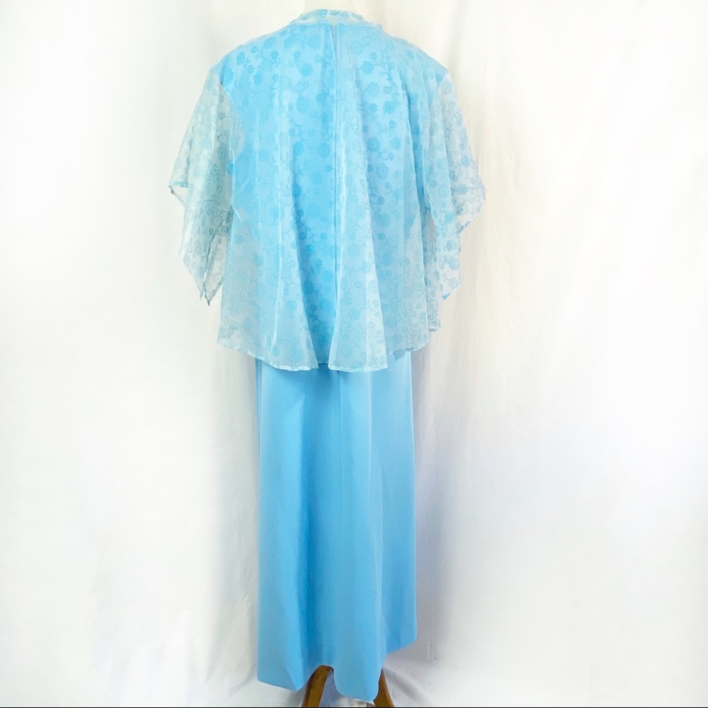 Vintage 70s Baby Blue Special Maxi Dress Capelet XL - Picture 5 of 9